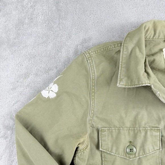 Levis Shirt Jacket Womens Small Olive Green Embroidered Flowers Military Utility - Picture 5 of 16
